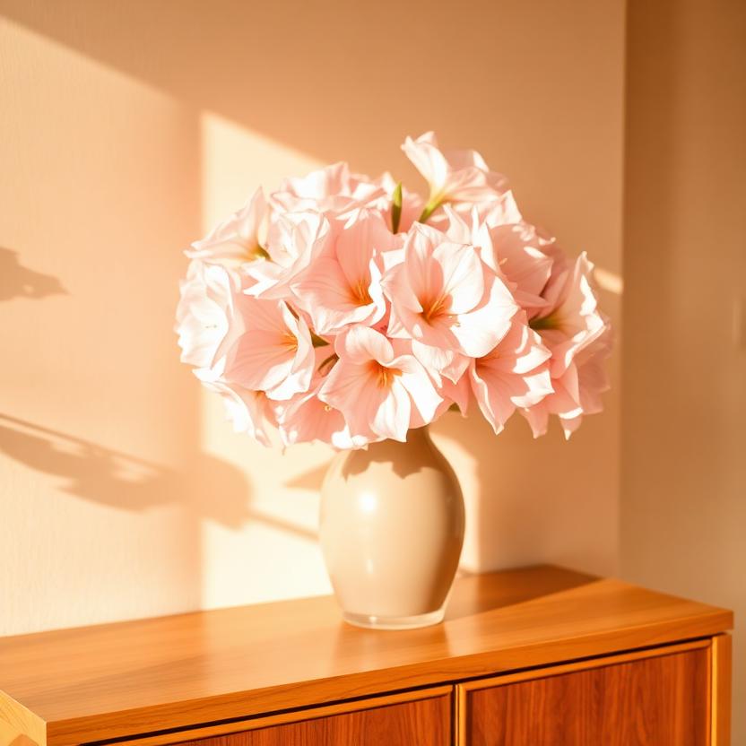 Flowers on a sunlit console